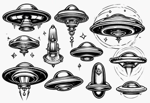 Sketch style flying saucer tattoo idea