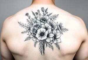 Birth flower bouquet with August August November August and October birth flowers tattoo idea