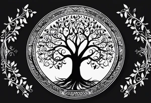 Circular tree of life, with "D3" in the branches, and, "S" and "J" in the roots tattoo idea