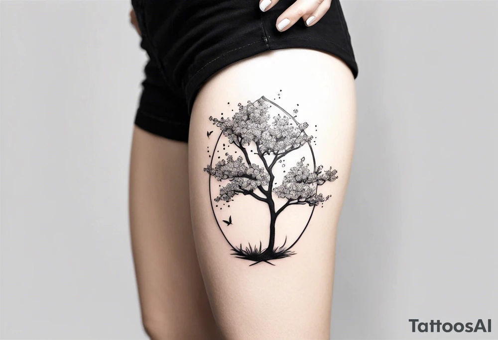 unique small feminine minimalist tattoo of sakura treestick tattoo idea