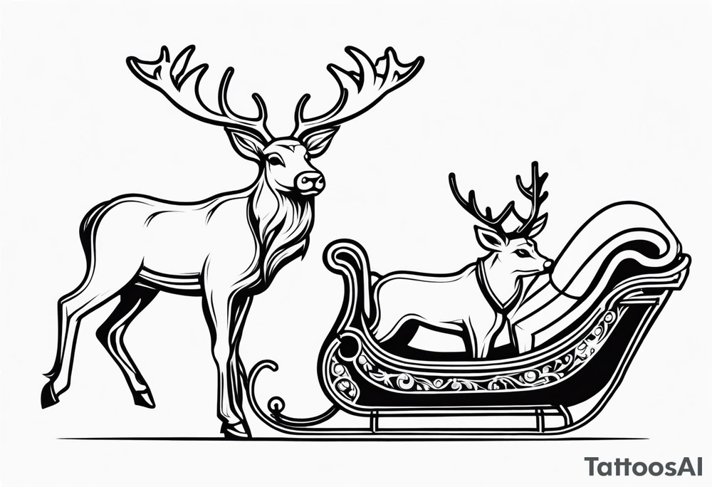 Wooden Santa Sleigh and Reindeer tattoo idea