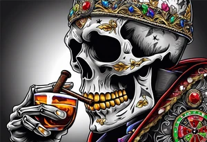 skeleton smoking cigar with poker chips, dealing the cards
"Don't deal with the devil" tattoo idea