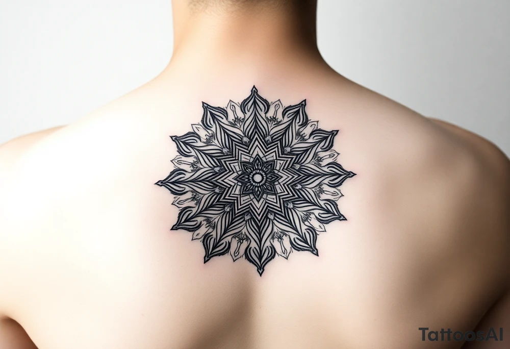 intricate mandala with sacred geometry and cosmic elements tattoo idea