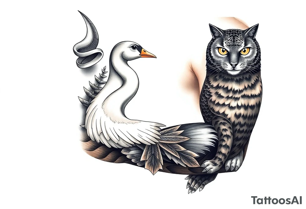 , bull, dog, swan, owl, cat, tattoo idea