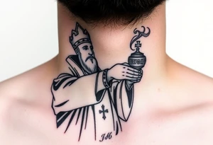 Russian Orthodox Priest in fully detailed vestment swinging a censer with smoke curling upward tattoo idea