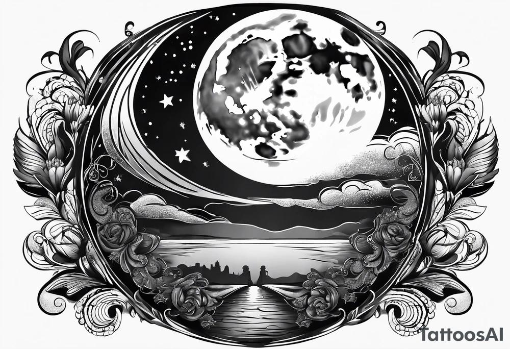 a moon made with the words “dancing in the moonlight” tattoo idea