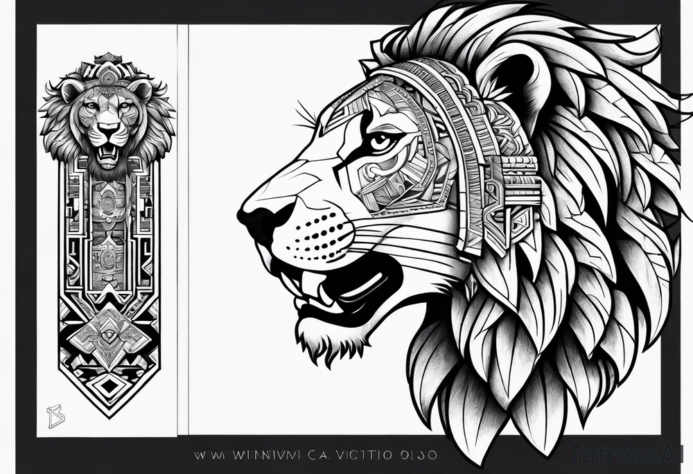 Aztec, lion and key tattoo idea