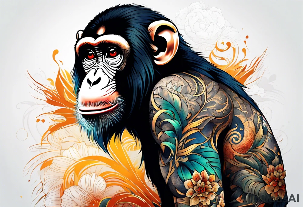 traditional art monkey with full body tattoo idea