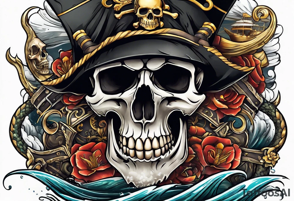 skull pirates with a sea serpent tattoo idea