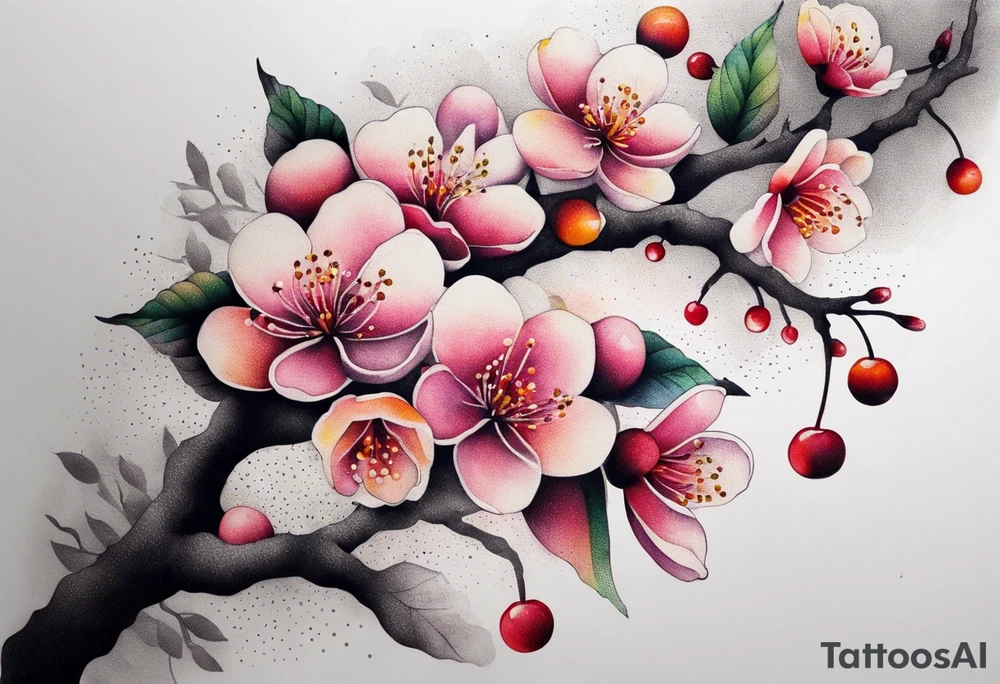 Cherry blossoms in a rainbow of colors tattoo idea