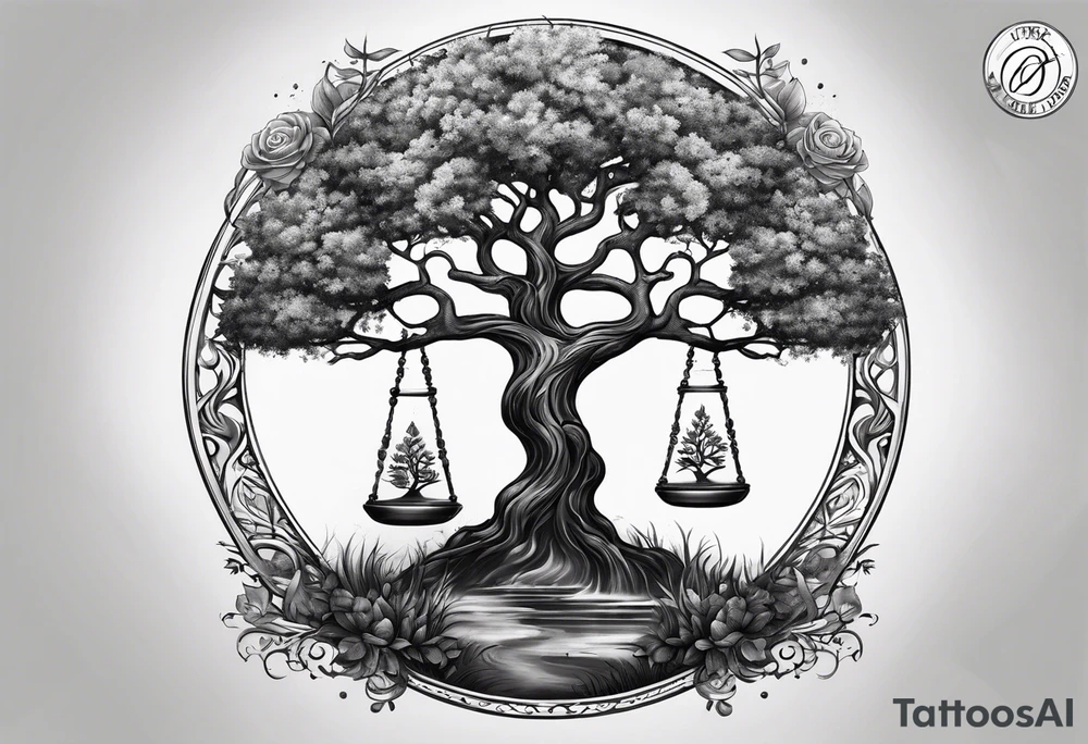 circle of life tree coming out of an hourglass tattoo idea