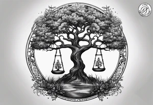 circle of life tree coming out of an hourglass tattoo idea