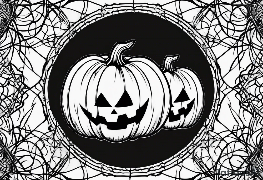 scary pumpkins with a spidernet in the background tattoo idea