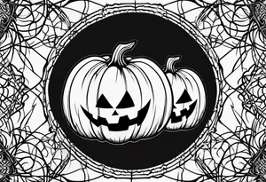 scary pumpkins with a spidernet in the background tattoo idea