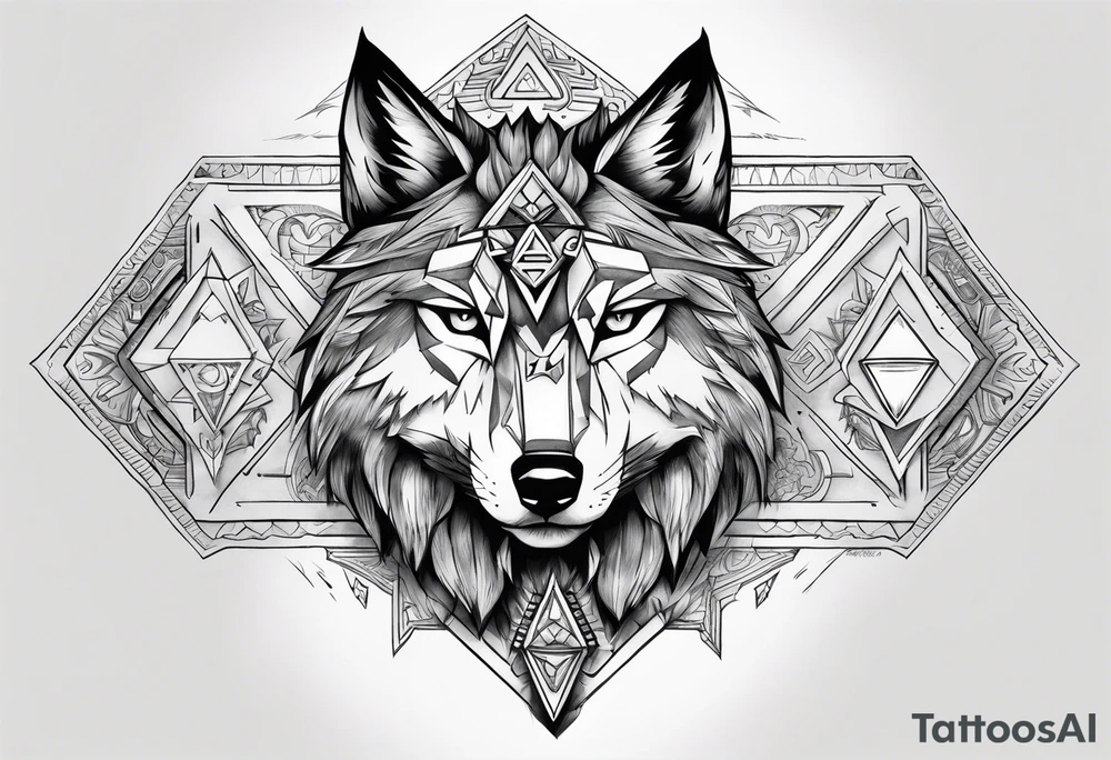Legend of zelda link wolf in profile, in the center of his forhead is a diamond shape with a dot in the middle tattoo idea