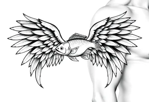angel wings with fish inside tattoo idea