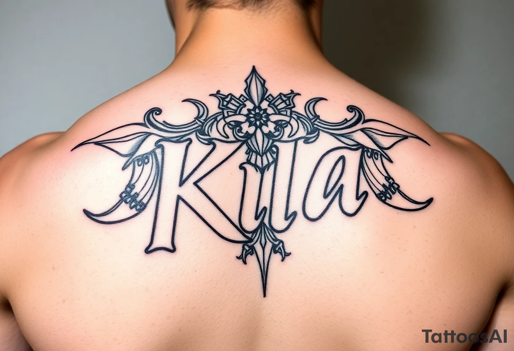 Gangsta style tattoo that says kia tattoo idea