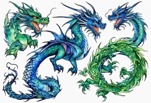 blue dragon tangled with a green dragon tattoo idea