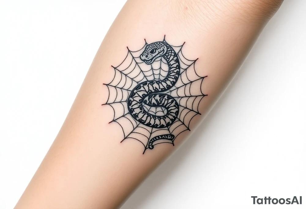 Snake wrapped in a spider web tattoo idea