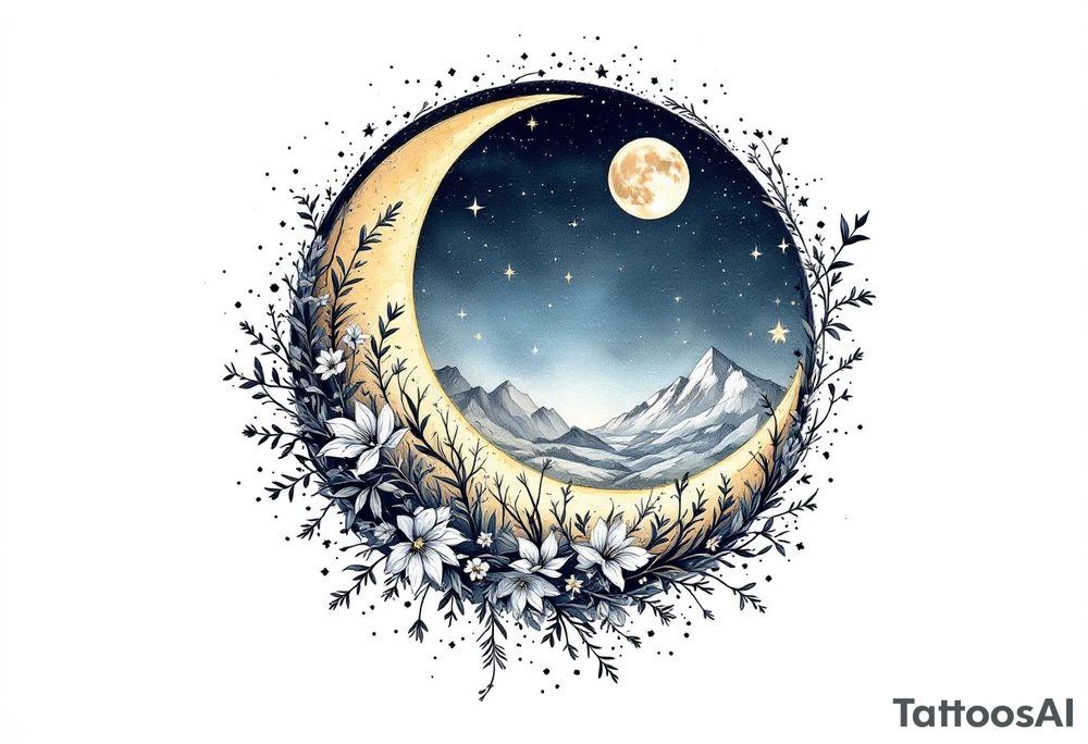 Night sky with moon tattoo idea