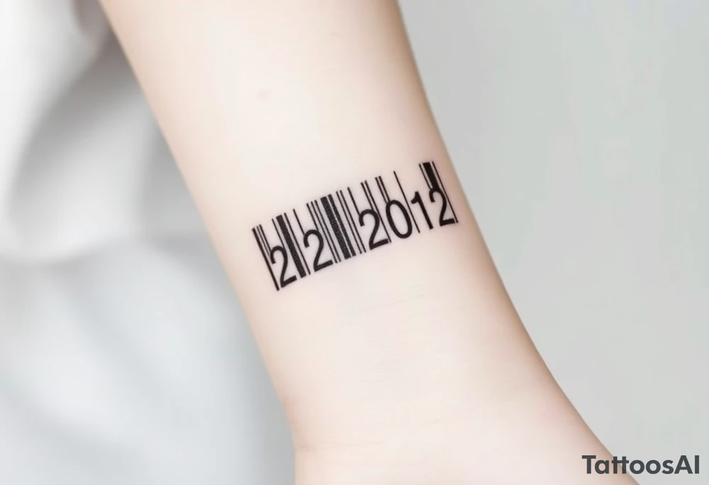 A sleek, minimalist barcode with the couple’s wedding date (22 - 12 - 2012) hidden in the numbers tattoo idea