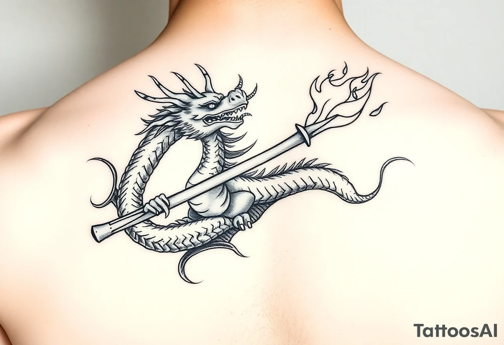 Flow dragon staff fire on the chest tattoo idea