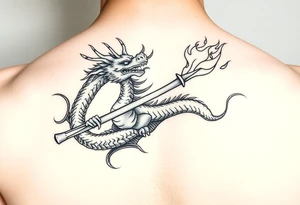 Flow dragon staff fire on the chest tattoo idea