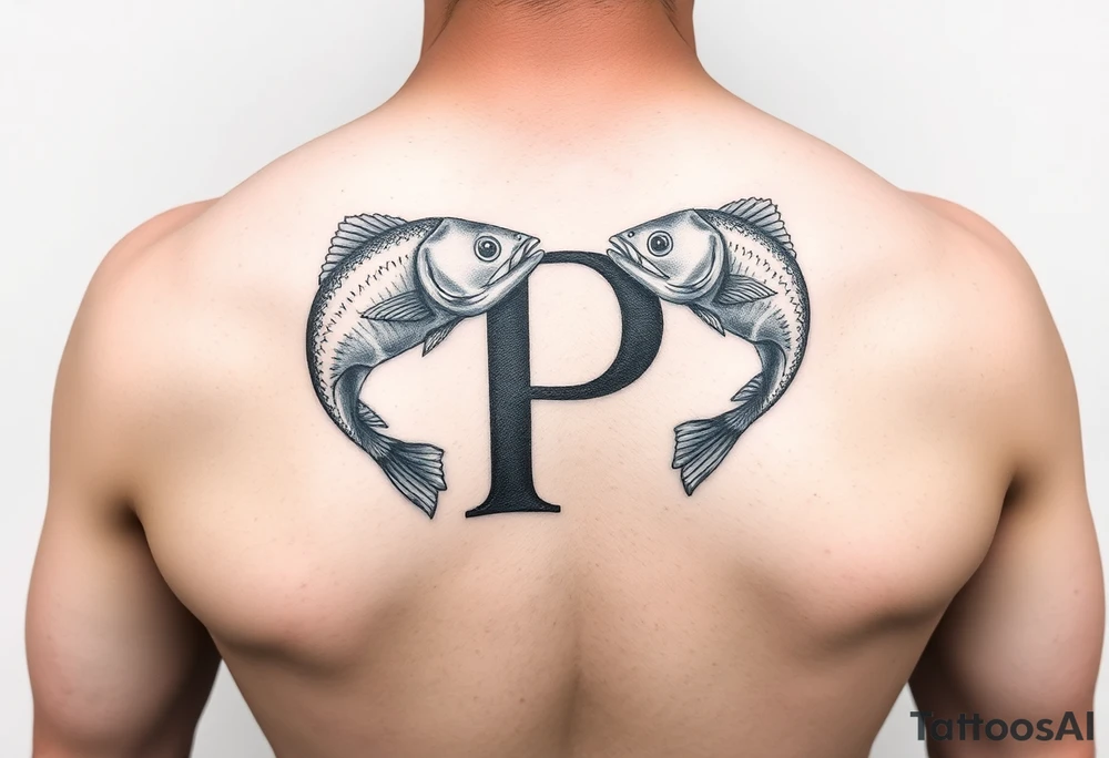 Using the letter P in 
to create two fish swimming in opposite direction tattoo idea