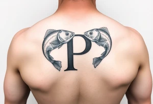 Using the letter P in 
to create two fish swimming in opposite direction tattoo idea