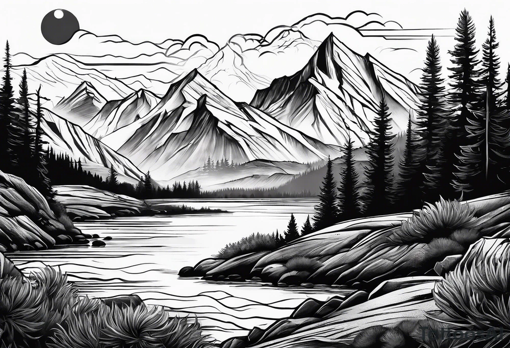 Mountain sun tattoo idea