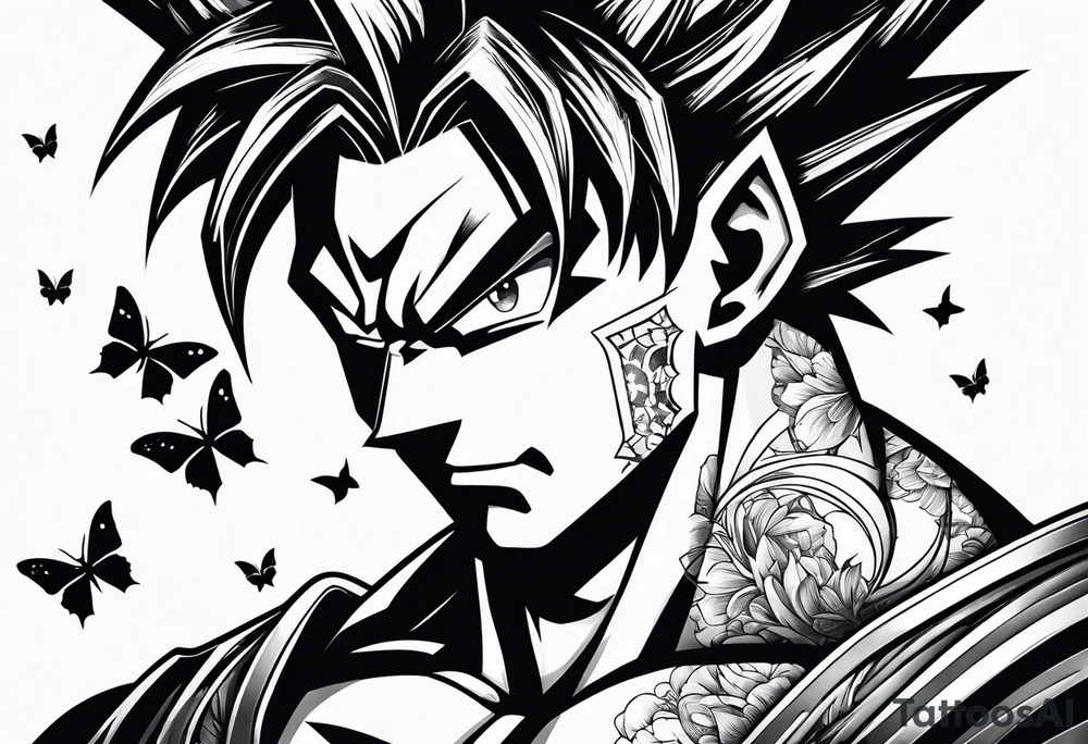 Goku and Batman symbol with butterflies tattoo idea