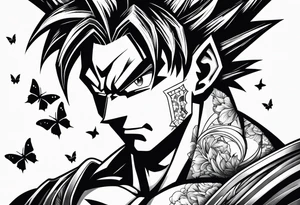 Goku and Batman symbol with butterflies tattoo idea