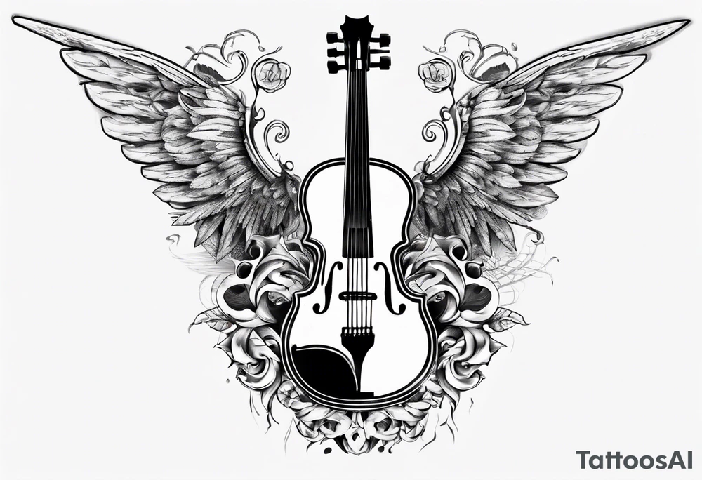 CROSSEED ACOUSTIC GUITAR AND VIOLIN WITH WINGS tattoo idea