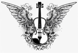 CROSSEED ACOUSTIC GUITAR AND VIOLIN WITH WINGS tattoo idea