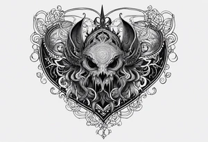Long tattoo for arm. Lovecraftian creature, protecting a heart. Ctulhu. tattoo idea
