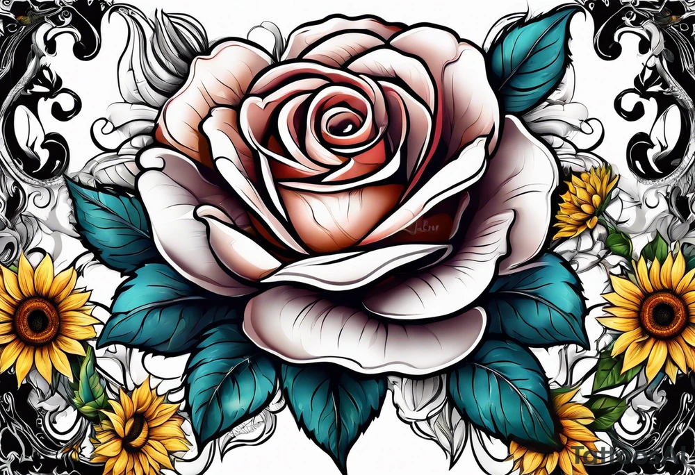 flower rose , sunflower, tattoo idea