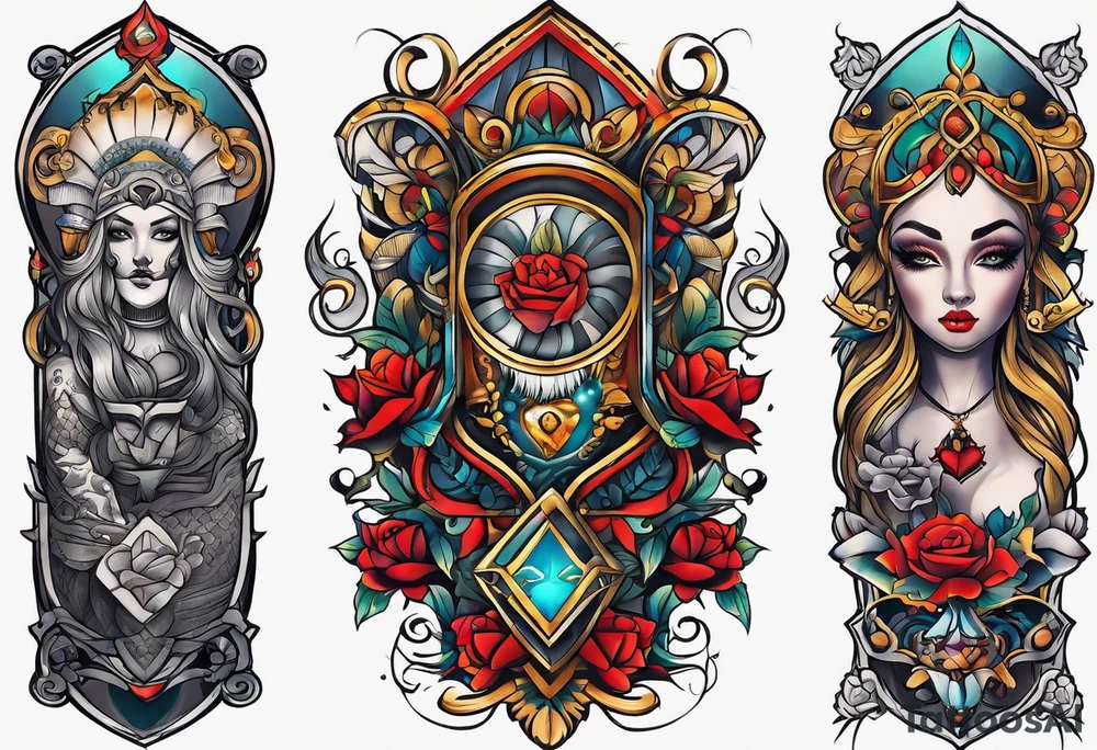 Traditional arm sleeve tattoo idea