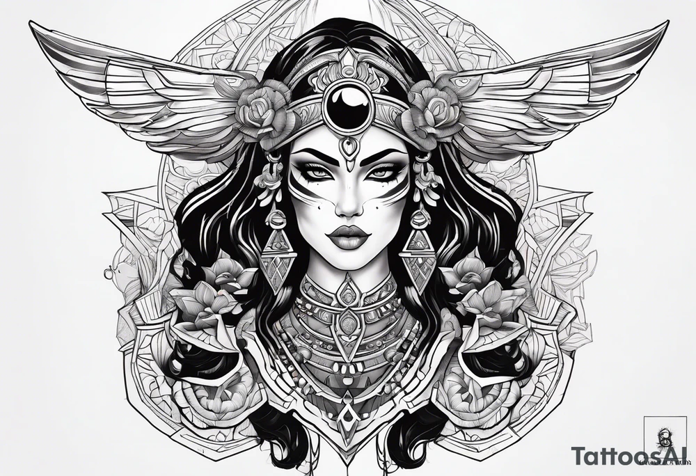 kali, alien goddess, valkrye, pirate, zenza, lotus, wing, pachamama, skull, black panthe tattoo idea
