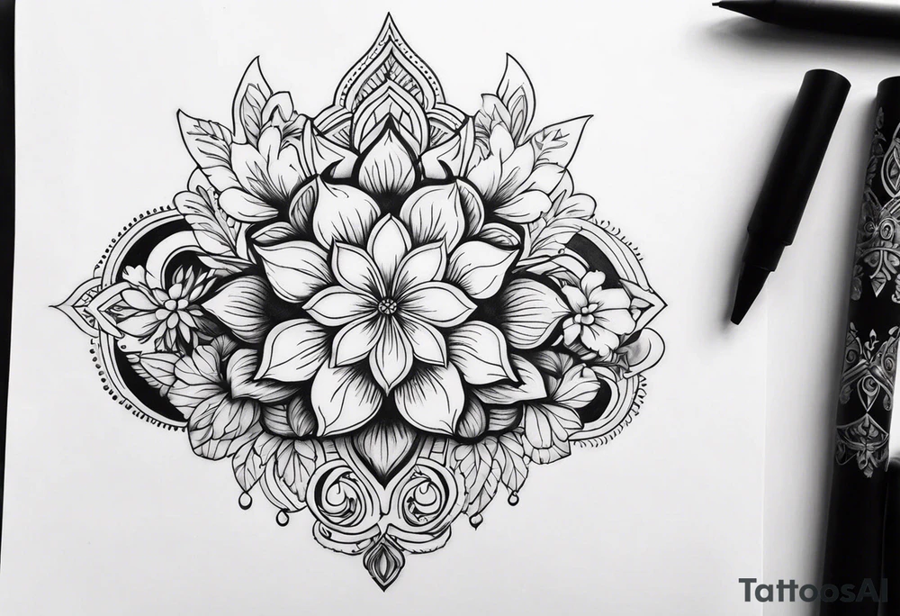 ornaments of flowers tattoo idea