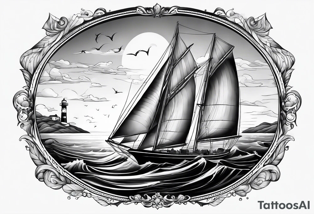 voilier avec phare marin imbriqué dans une voile. tattoo idea