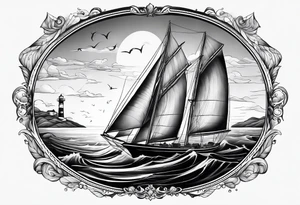 voilier avec phare marin imbriqué dans une voile. tattoo idea