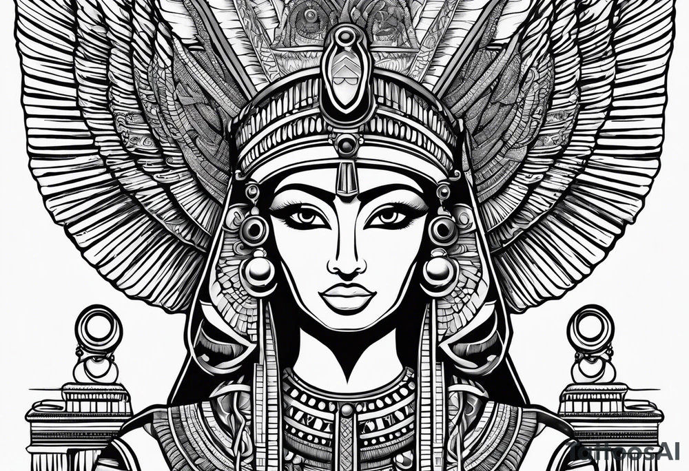 black and white Egyptian goddess Isis tattoo idea