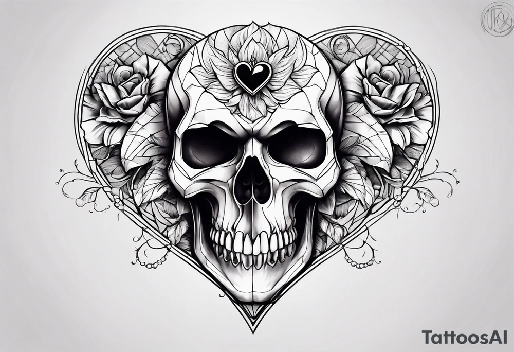 merge heart and skull tattoo idea