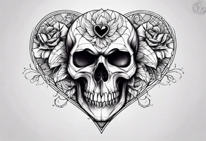 merge heart and skull tattoo idea