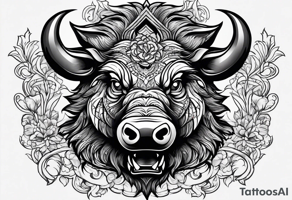 angry boar front tattoo idea