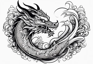 Māori dragon, koi, water, black tattoo idea