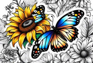 Sleeve with butterflies and sunflowers tattoo idea