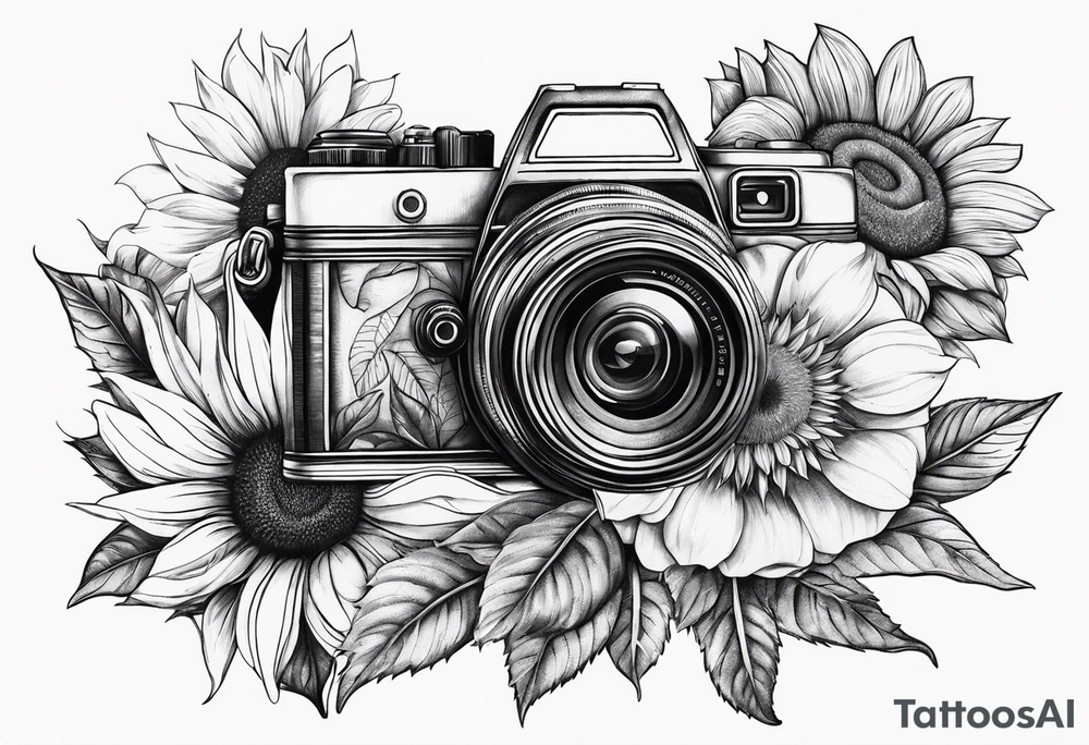 Flower : rose , sunflower, camera, book tattoo idea