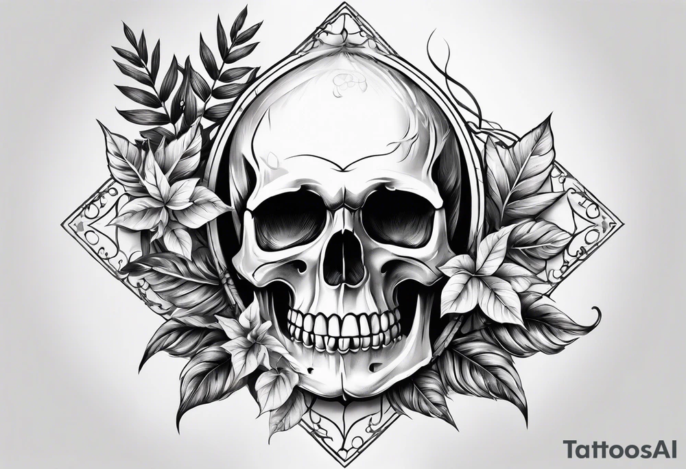 Skull and bones with leafs forearm tattoo idea