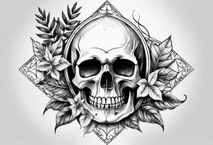 Skull and bones with leafs forearm tattoo idea